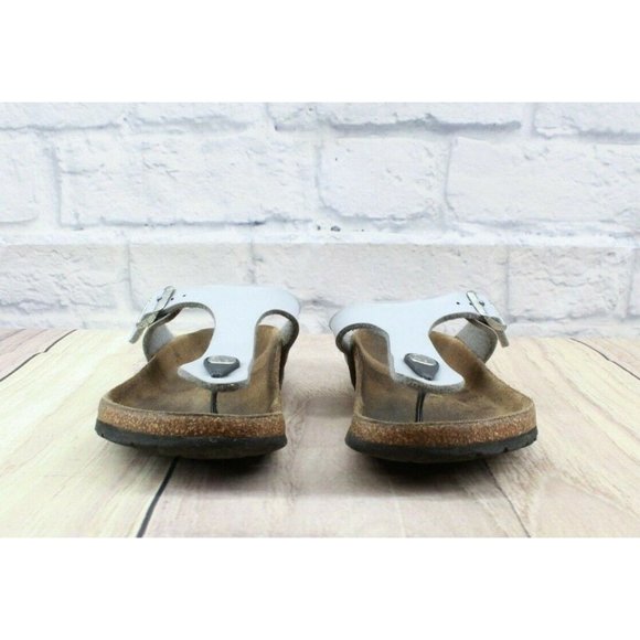 Birkenstock Gizeh Silver Leather Birko-Flor Thong Sandals Size EU 33 US 2-2 - Picture 5 of 10